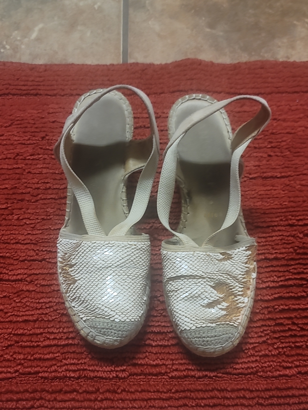Anne Klein White Textured Espadrille Slingback Flats